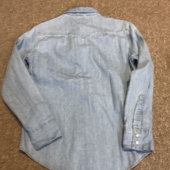 Levis Denim Pearl Snap Shirt Men's Medium Blue Long Sleeve Rancher Western - Picture 13 of 13